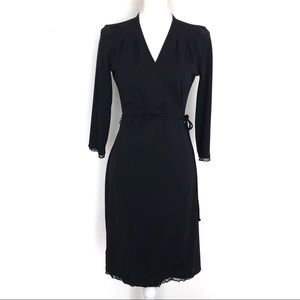 New York and Company Wrap Dress Ruffle Trim Black